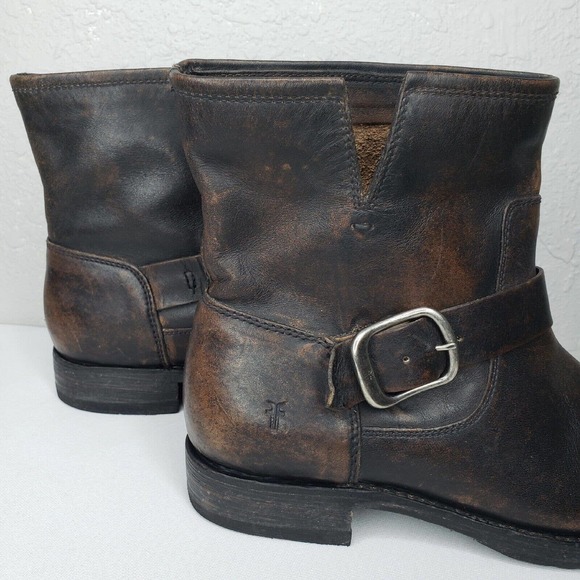 Frye Veronica Short Distressed Brown Leather Moto Boots Size 7.5 Excellent - Picture 5 of 14